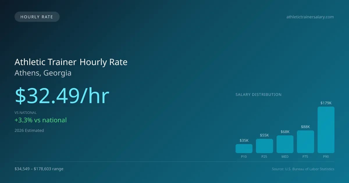 Athletic Trainer Hourly Rate in Athens, GA — 2026 est., based on 2025 BLS