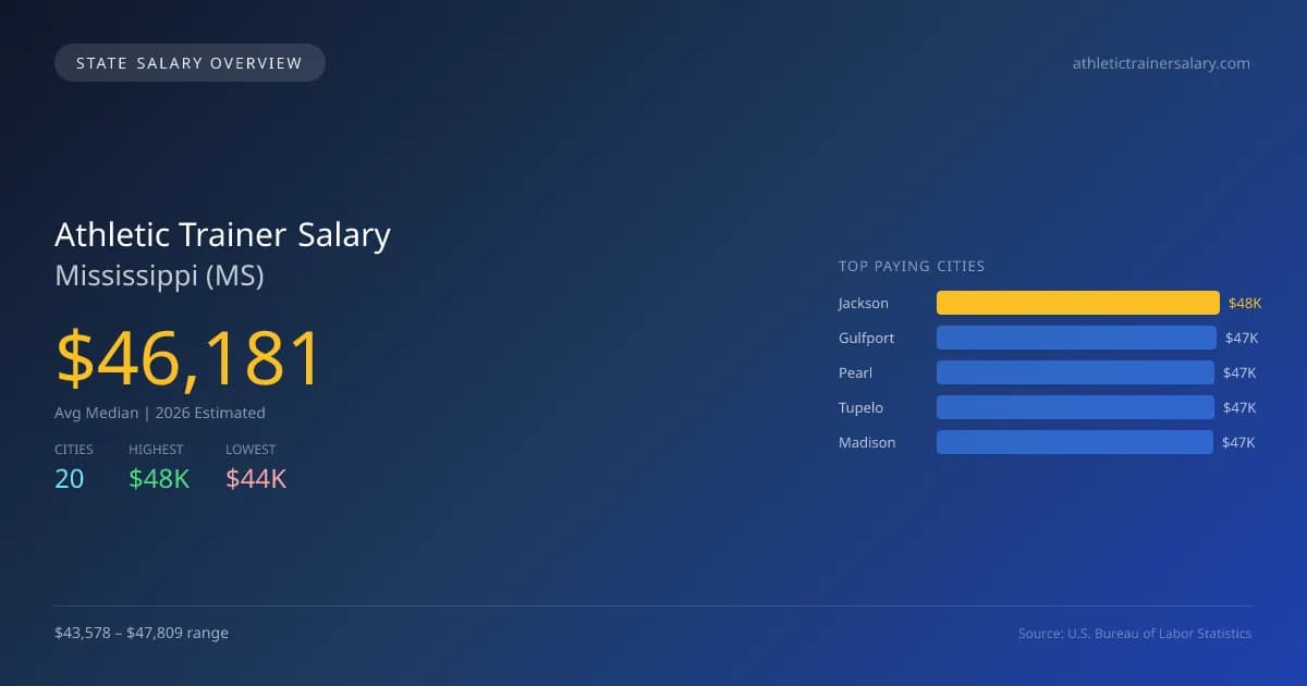 Athletic Trainer Salary in Mississippi - 2025 BLS Data Infographic